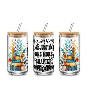 Book Lovers, Stylish Glass Cups, 16oz Glass Drinking Cup with Lid & Straw, Reusable Drinkware for Iced Coffee Beer Juice Milk, Tumblers
