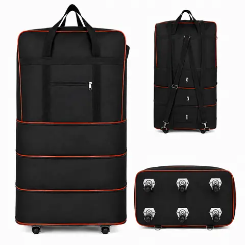 100L High Capacity Expandable Wheeled Folding Polyester Duffel Bag - Lightweight Carry-On Weekender Duffel, Multifunctional Home Organizer Storage Bag for Travel, Moving, Travel Luggage Bags
