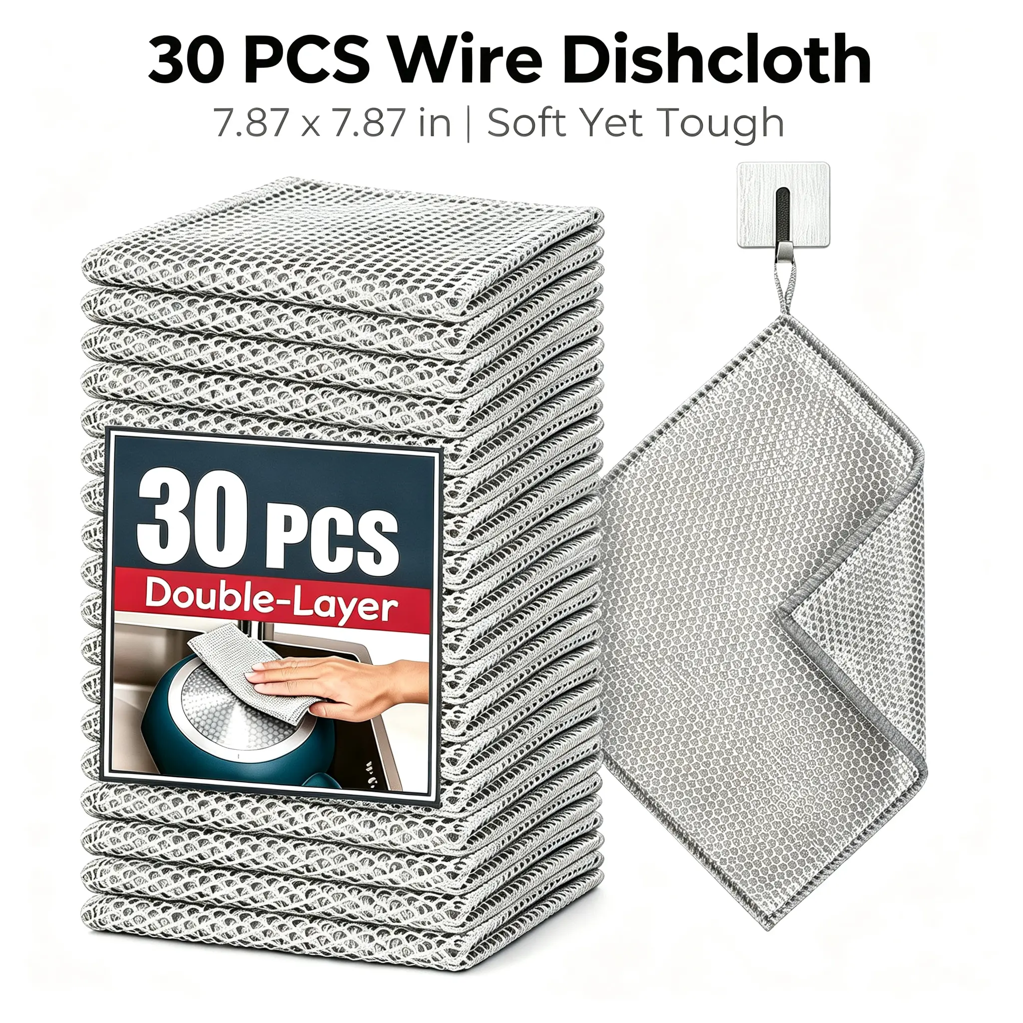 30 PCS Double Layer Wire Dishcloth - Multi-Textured Sensory Fidget Rag, Non-Scratch Reusable Washable Cleaning Mesh Towel for Kitchen Scrubbing & Daily Calming Fidget Hobby