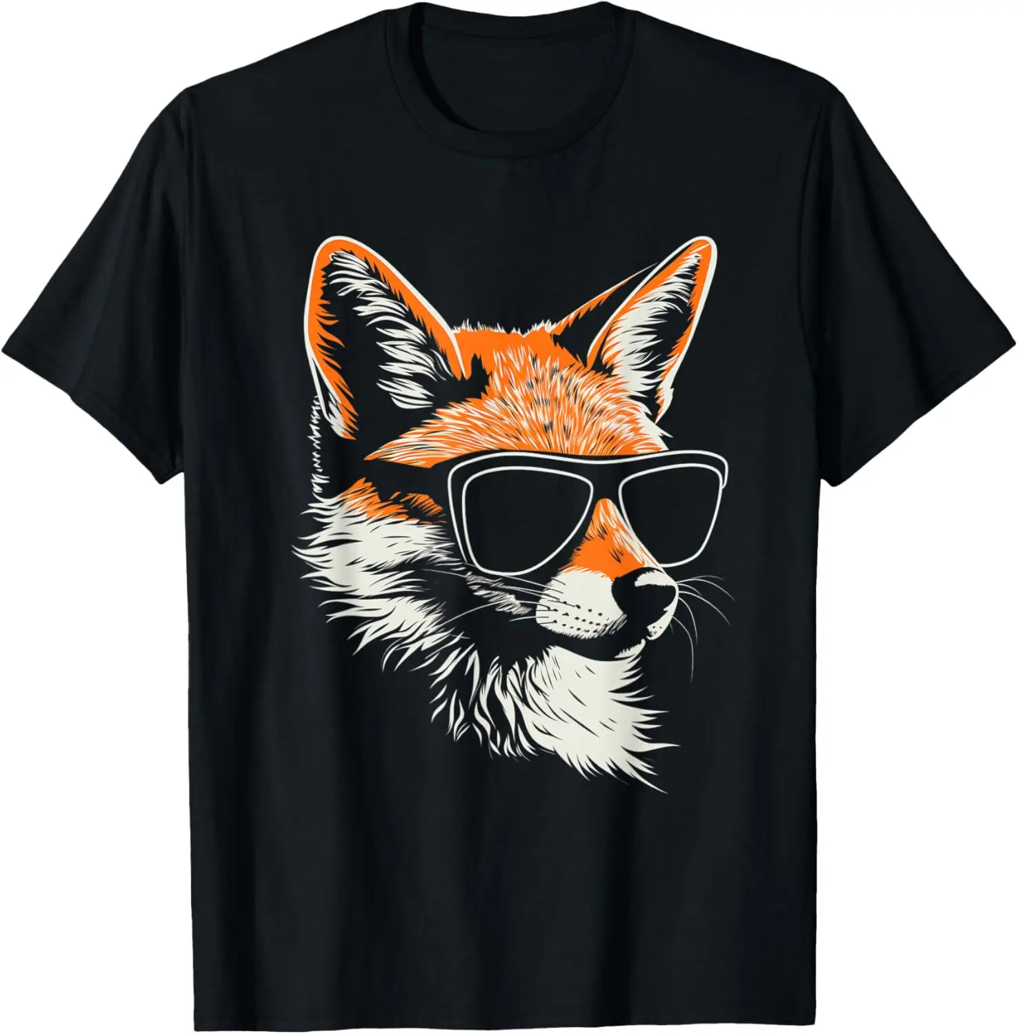 Whimsical Fox Graphic T-Shirt, Unisex 100% Cotton Short Sleeve Casual Streetwear Top with Round Neck for Everyday Wear, Shortsleeve, Tshirt, Vintage, Women, Distressed, Fox Face Print, Funny Print