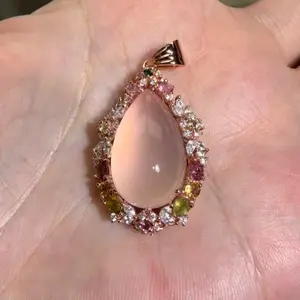 S925 sterling silver  Natural rose quartz  pendant,  high quality setting, Elegant and Luxurious for Women, Girl friend, Brides, Grils as Wedding&Birthday Gift, Perfect for Daily Wear and Party, Valentine's Day Gift