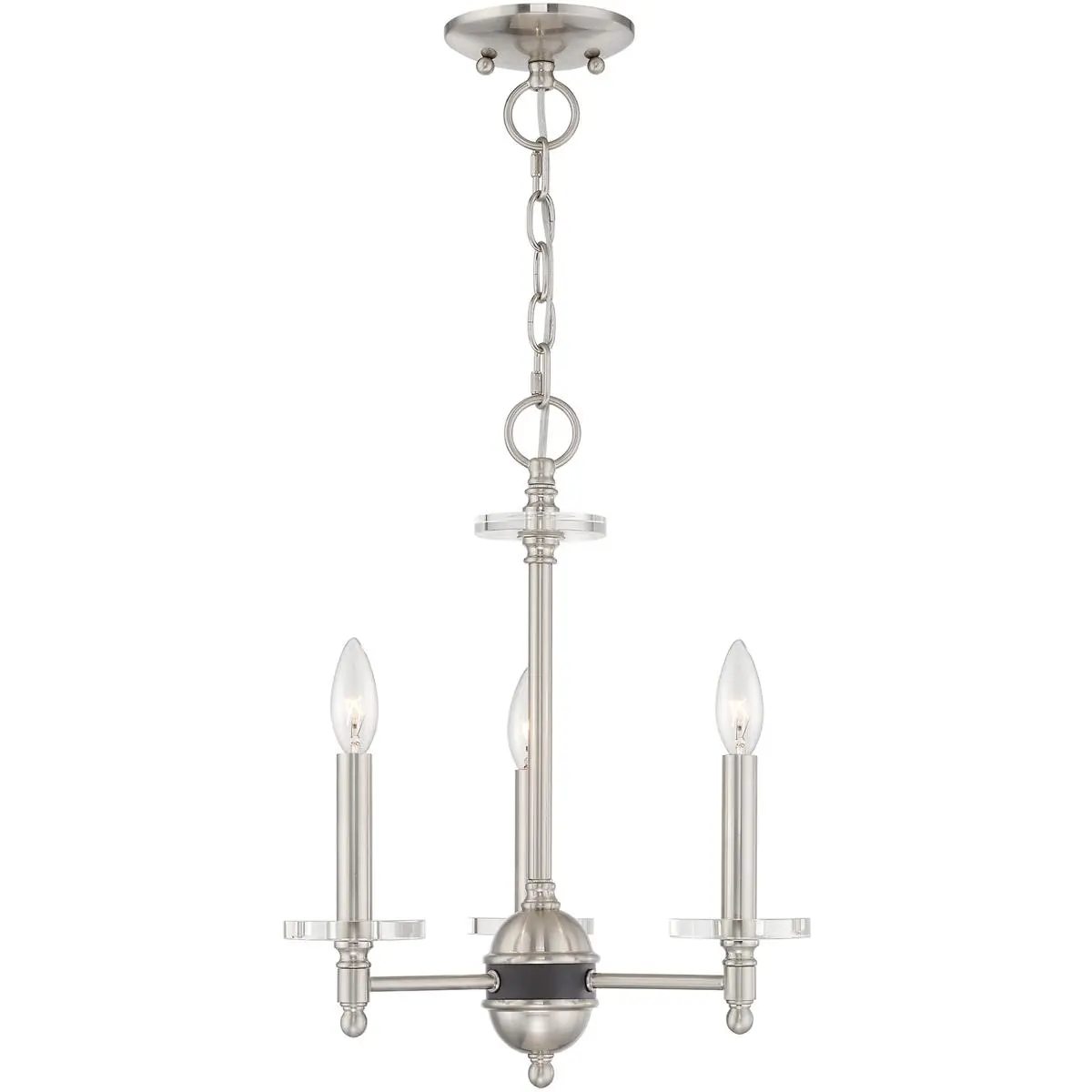 3 Light Brushed Nickel Mini Chandelier with Clear Crystal Bobeches Shade