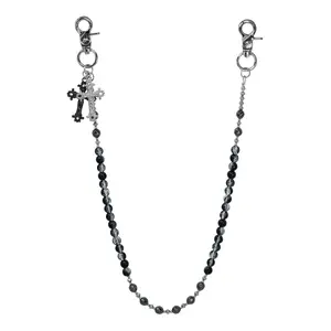 Beaded Cross Charm Pant Chain – Silver Plating