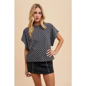 Annie Wear Checkered Round Neck Short Sleeve T-Shirt