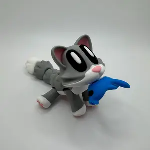 3D Printed Magnetic Cat with Fish – Poseable Figurine by Blob Lab – Cute Desk Toy – Articulated Animal Gift – Not for Small Children