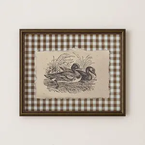 Vintage Duck Print Brown Gingham Farmhouse Wall Art1 - (Unframe)