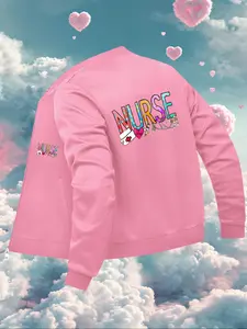 Women's Casual Graphic Jacket, Fitted Zipper Cardigan for All Seasons, Stylish Nurse Coat with Baseball Collar, Unique Layering Piece