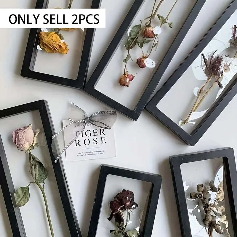 11.81in 2pc Set Black Transparent Flower Frame DIY Dried Flower Frame Home Decoration Ornaments Festival Flower Gift Box (excluding Flowers) Picture Frame Set Halloween Thanksgiving Christmas Gift Aesthetic Room Decoration