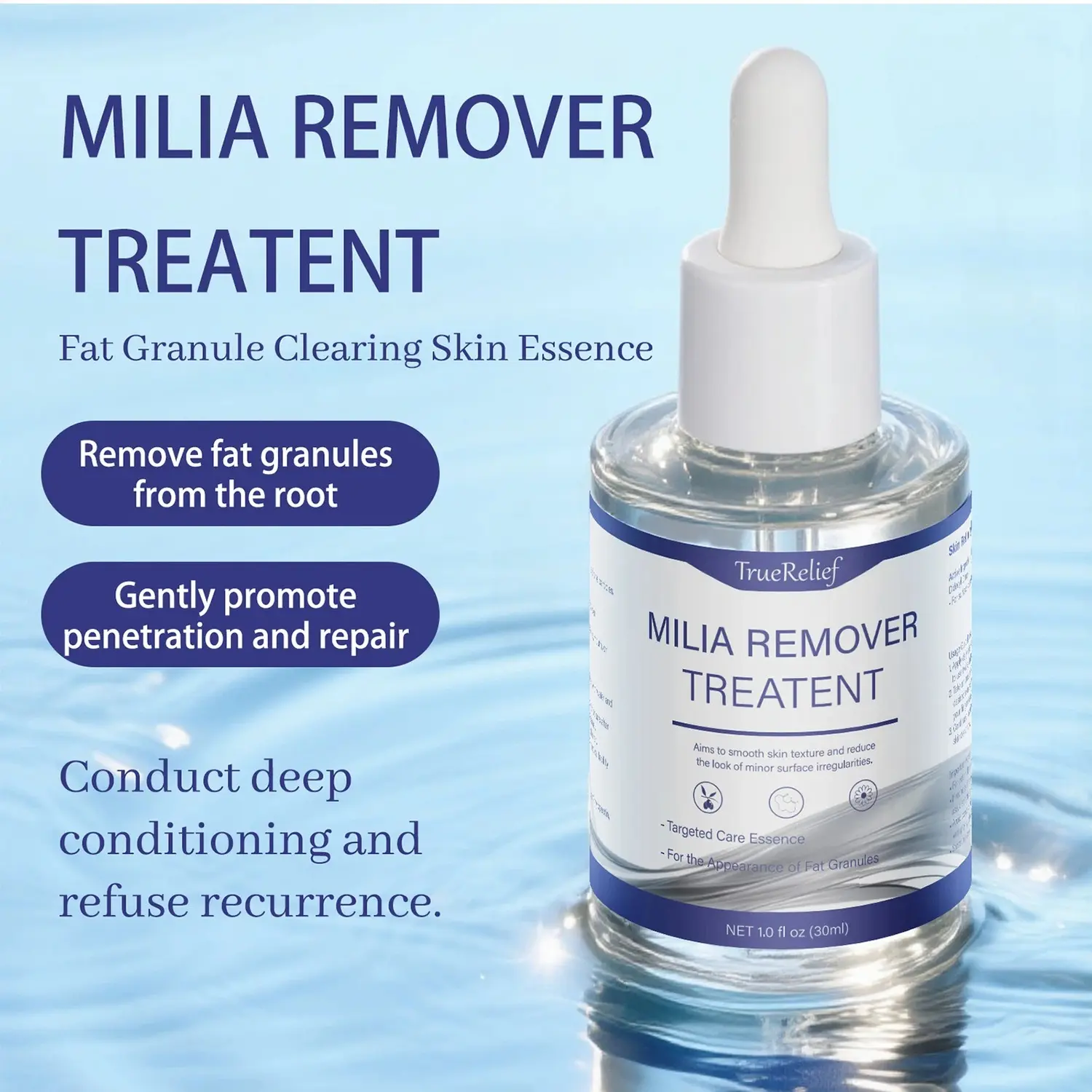TrueRelief Milia Care Solution Serum - Salicylic Acid Serum for Face, Acne Care Liquid, Skin Repairing & Smoothing with Hyaluronic Acid, 0.85 oz, Face Care Products, Facial Serum