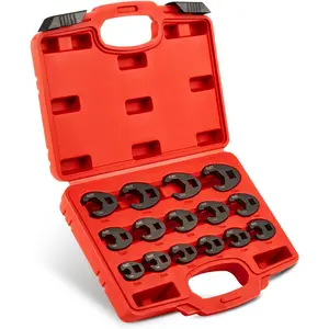 Motor Tech Crowfoot Wrench Set for 8 to 24 mm Flare Nuts, 15pc Crows Foot Wrench Set for 3/8" and 1/2" Drive Ratchets Extenders, Large & Small Metric Flare Nut Tool Kit for Nut Removal and More