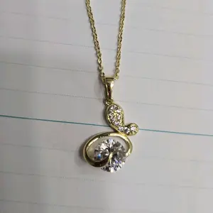 Golden Swirl Necklace with Sparkling Stone – 17”