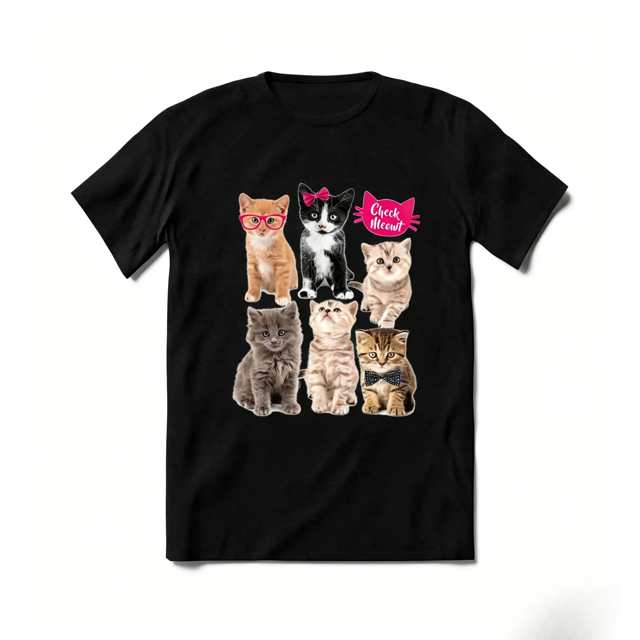 Cat Lover Essential! Adorable Kitten Graphic T-Shirt "Check Meowt" Short Sleeve T-Shirt