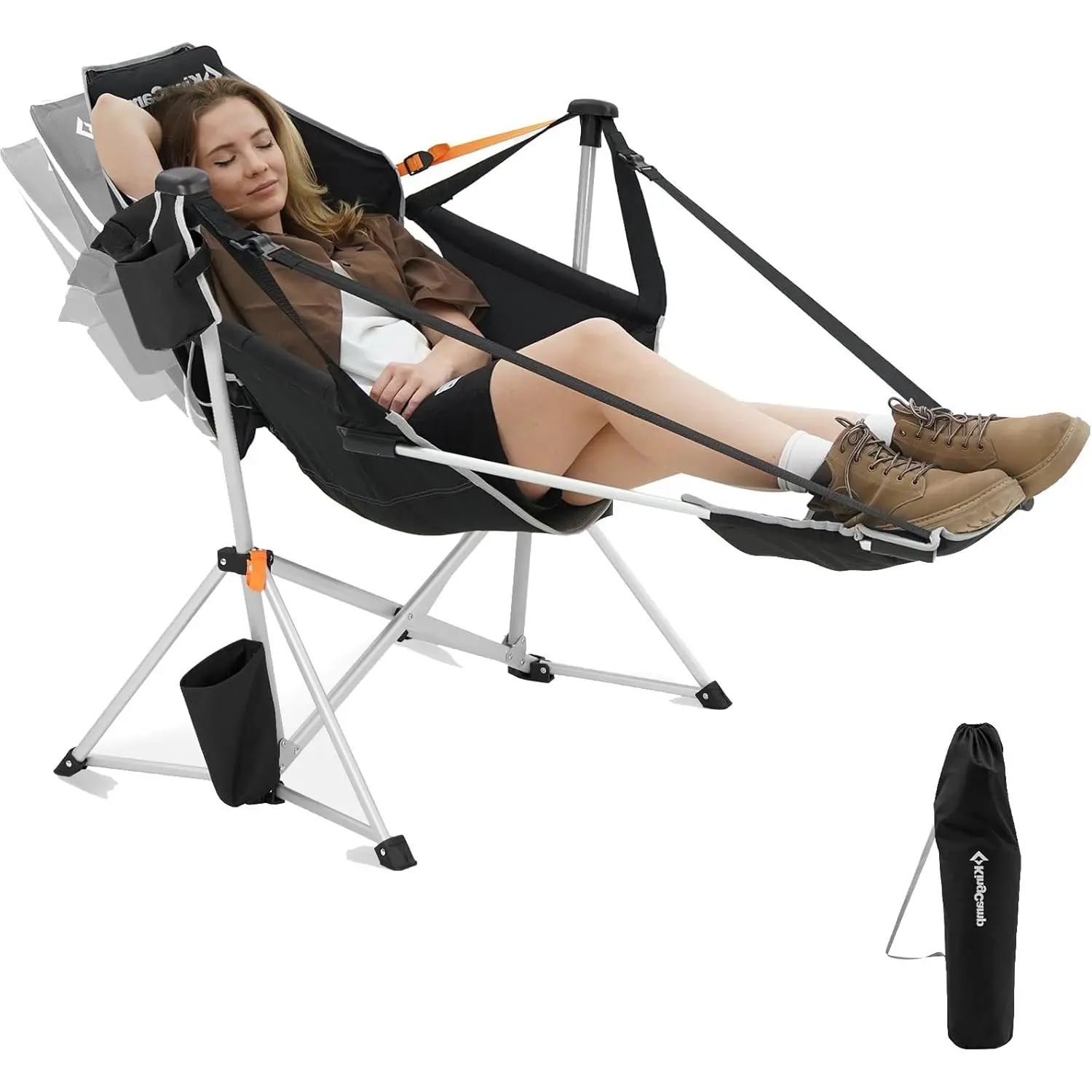 KingCamp Rocking Swing Hammock Chair with Removable Footrest - 400lbs Heavy Duty, Instant Setup, Adjustable Recline, Pillow, 6-Point Stability, Folding Portable, Cup Holder for Outdoor Lawn, RV, Rocking Swing Hammocks