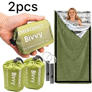 2pcs emergency sleeping bag + storage bag + whistle set, lightweight and portable emergency supplies. The emergency sleeping bag, portable emergency blanket, insulation bag sleeping bag, emergency blanket