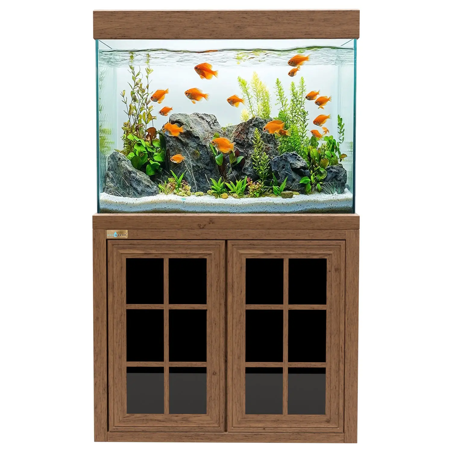Aqua Dream 100 Gal Classic Tempered Glass Aquarium Enclosure - Dark Wood Fish Tank, LED Light Cover, Built-in Sump Filtration Unit, Easy Setup for Marine Life, Aquatic Plants