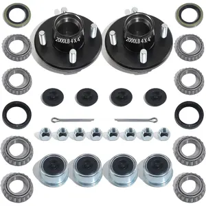 STANDARD GOODS 2 Sets Trailer Hub Kit 4 Bolt 4, Trailer Axle Kit for 2000 lb 4 Lug Trailer Hub Fits 1" and 1-1/16" Spindle with Extra Dust Cap and Rubber Plug