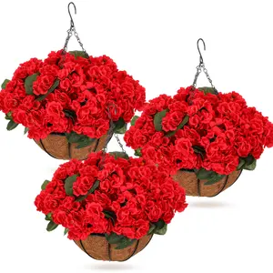 Artificial Flower Hanging Baskets for Spring Outdoors UV Resistant Faux Hanging Plants Flowers for Outdoors Garden Spring Decor for Patio Porch