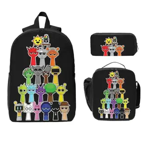 3pcs Sprunki Backpack Set for Girls & Boys Sprunki plush Laptop School Bag with Insulated Lunch Bag & Pencil Pouch Popular Sprunki toys Daypack for Teens, Students & Office Workers
