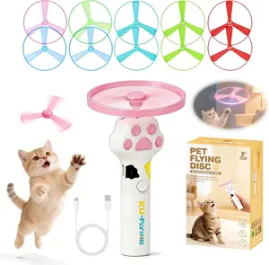 Cat Fetch Toy Launcher,Flying Disc Launcher Toy Rechargeable with 10 Flying Discs,Flying Cat Toy Disc Launcher for Kitten Dog Playing Interactive Hunting Tracking Toys for Outdoor Indoor,White
