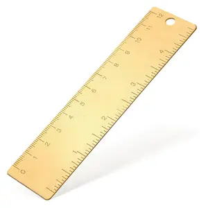 Brass ruler 120mm 4inch, 1-piece gold mini small metal ruler, with hanging hole, dual scale (metric and imperial), marking ruler for mechanics, suitable for drafting, engineering, and office use