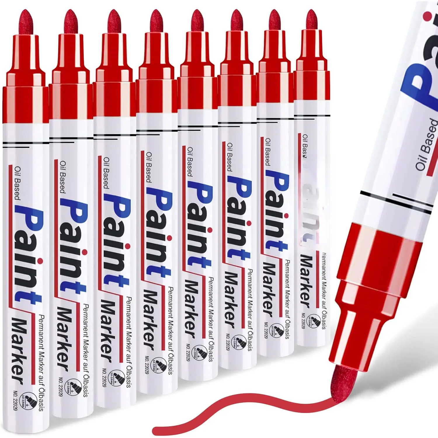 Red  Pen Permanent  Markers - 8 Oil Based  Pens, Medium Tip, Quick Drying and  Marker Pens for Metal, Rock Painting, , Fabric, Plastic, Canvas, Mugs, Red Markers Permanent