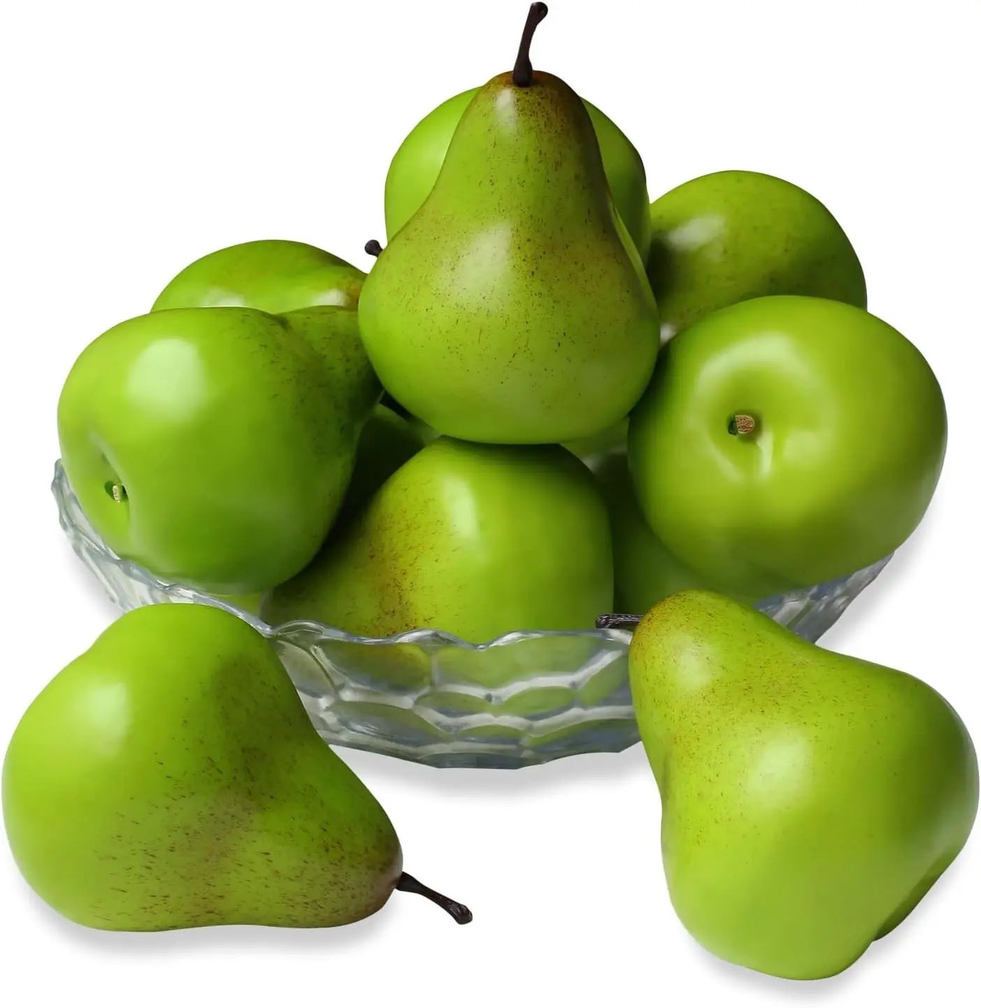 9Pcs Green Lifelike Fake Artificial Pear Plastic Simulation Faux Fruit Ornaments for Home Kitchen Table Holiday Party Decor Fruit Bowl Photography Prop Display