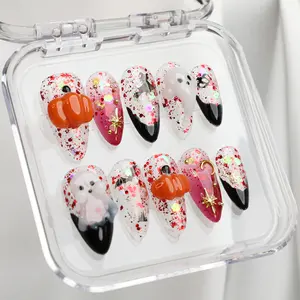 Halloween Ghost - Pumpkin Press-On Nails | 3D Nail Art for Halloween Party  Handmade Glitter Press-On Nails with Witch