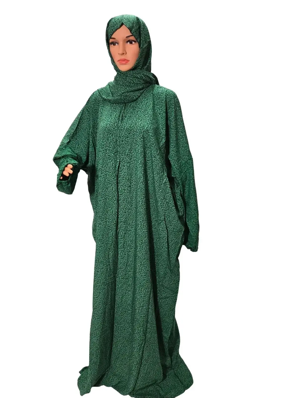 Muslim Prayer Dress with Floral Design Long Sleeves for All Seasons Comfortable Mixed Patterned Clothing One Size Fits All Hijab Set