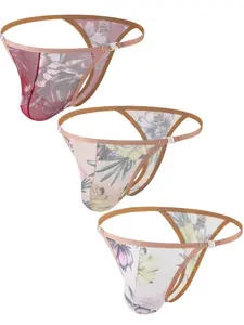 Men's Lace Thongs Set, Breathable & Elastic Low Waist Underwear Sets, Slim Fit Design, Solid Color Comfort Wear for All Seasons