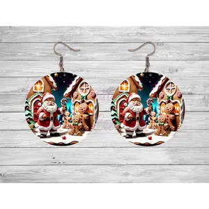 Gingerbread Santa 3D Round Earrings