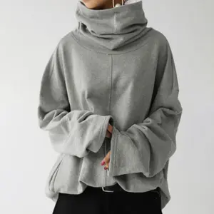 Women's Autumn/Winter New Loose Casual Long Sleeves Turtleneck Pullover Solid Color Pocket Coat Sweater Womenswear Hoodie(gift)