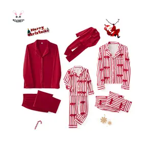 Family Matching 2Pcs Loungewear Lapel Button Long Sleeve Bow/Solid Color Pajama Set