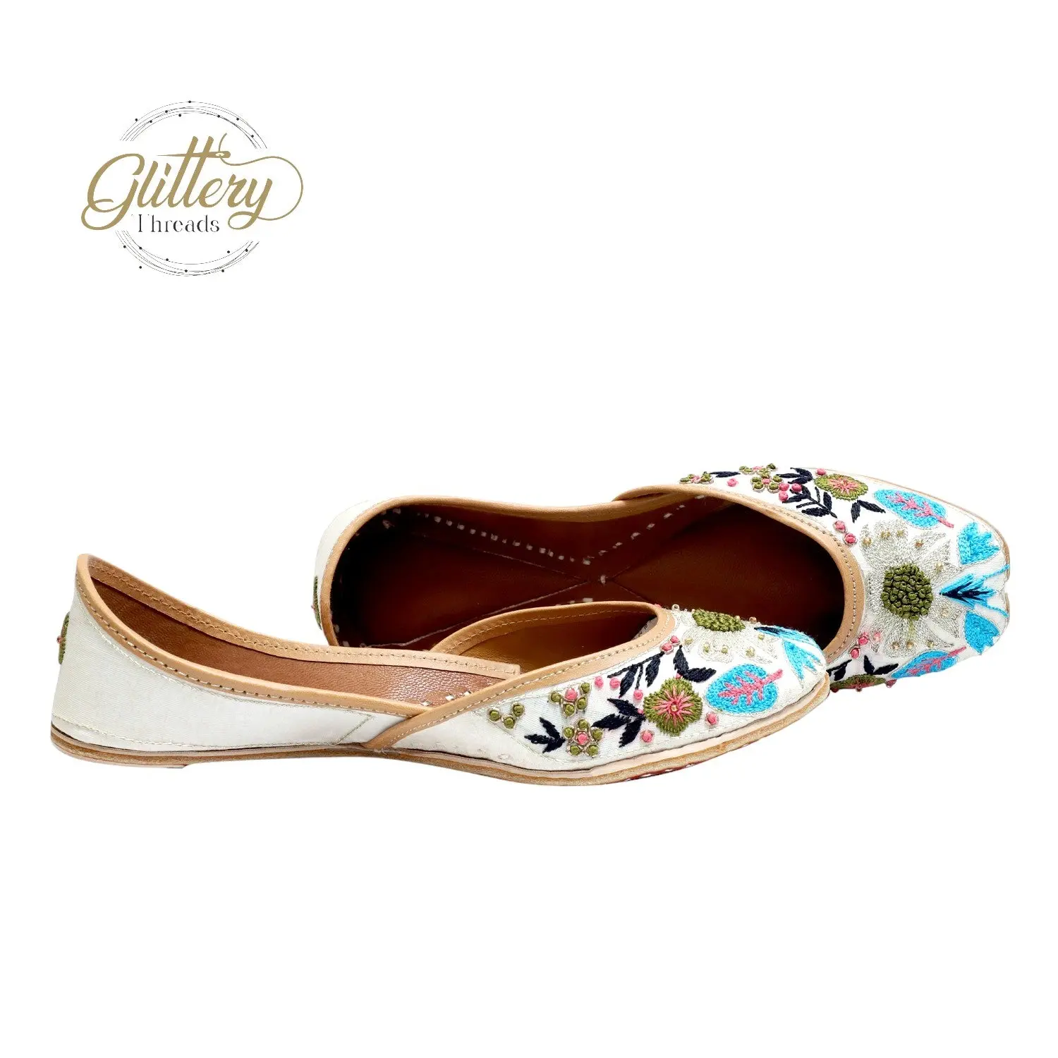 White Ethnic Punjabi Leather Jutti | Women'S Traditional Wear Mojari | Women Khussa Shoes | Indian Ballet Flats