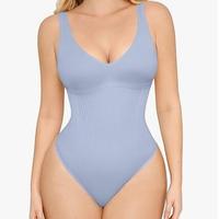 Blue-Deep V-Wide Strap-Thong Shaperwear