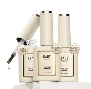 GAOY Gel Top Coat, Builder Gel and Base Coat Set, 16ml 3 Pcs Clear Glossy No Wipe Combination for Long Lasting UV Light Cure Nail Art DIY