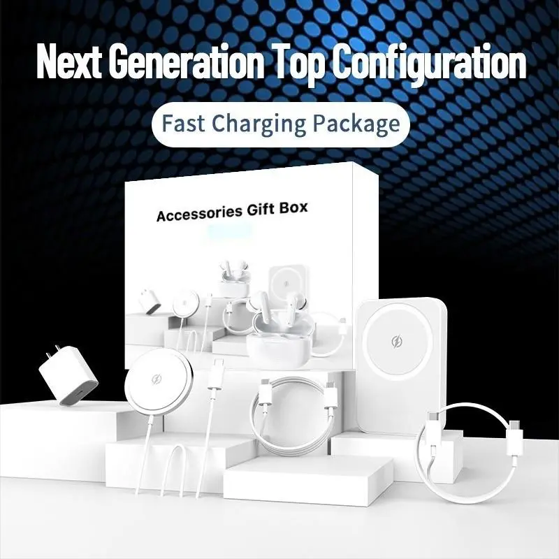 【Back-to-school gift】Upgraded 6-in-1 Magnetic Charging & Audio Kit – 20W Fast Charge Power Bank, Wireless Charger, Bluetooth 5.3 Earbuds, Type-C & Lightning Cables, Adapter, Enhanced Magnetic Ring, All-in-One Travel Set for Android & iOS Devices