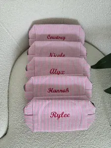 Personalized Custom Makeup Bag, Bridesmaid Gift, Proposal Gift Box, Custom Name Embroidered Makeup Bag, Aesthetic Monochrome Makeup Bag, Seersucker Toiletry Bag, Mother's Day Gift, Bachelorette Party Gift, Custom Cosmetic Bag for Bridesmaid