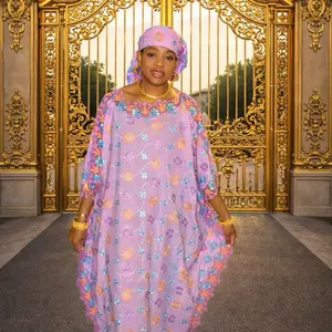 Elegant Toyin Lafaya Bubu Fabric with Vibrant Floral Embroidery and Soft Lilac Hue for Stylish Outfits