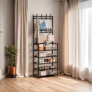 3-in-1 Hall Tree with 5-Tier Shoe Rack & 8 Hooks All-in-One Entryway Organizer for Small Apartment Space-Saving Design