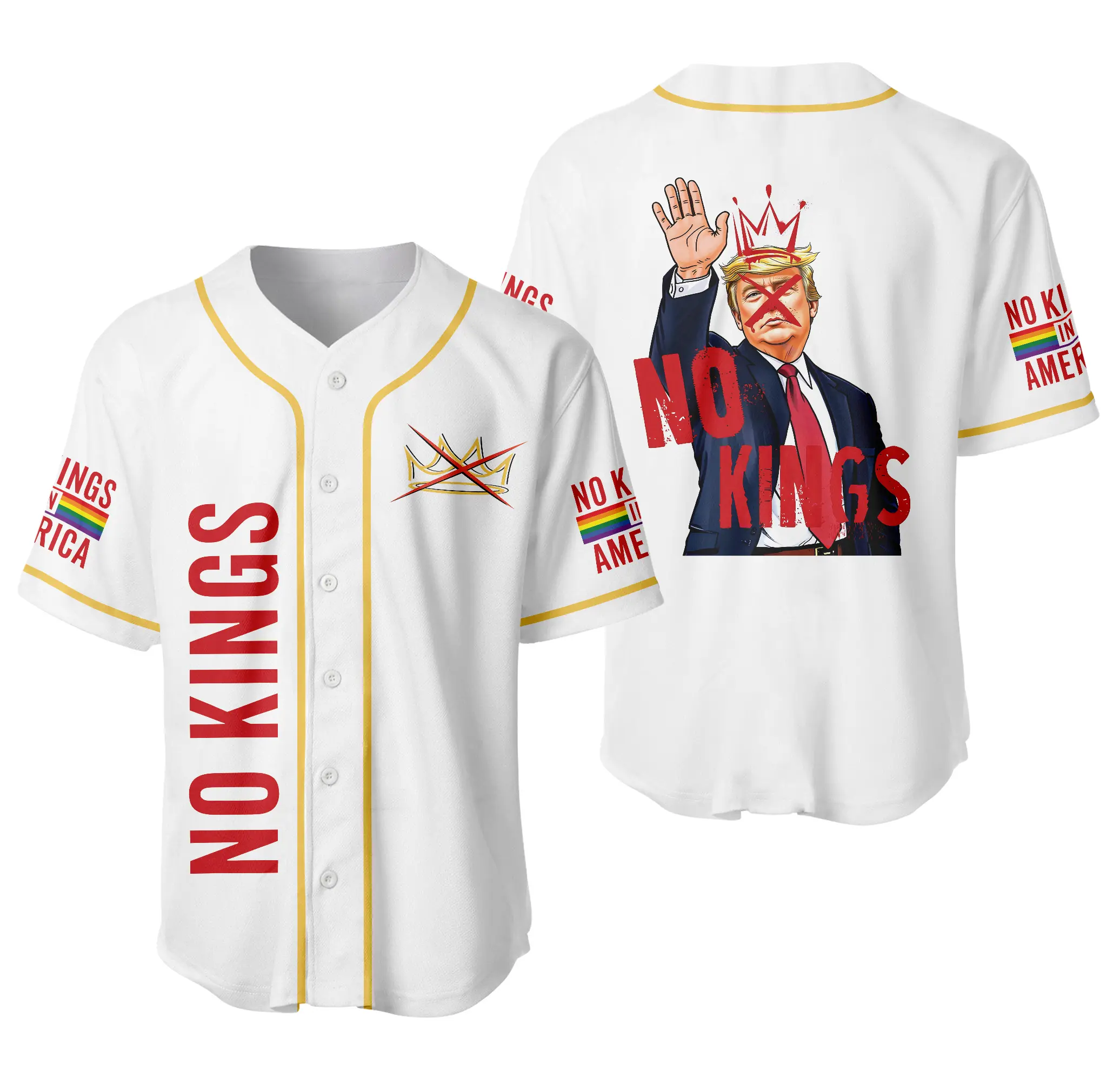 Personalized No Kings In America Trump Baseball Jersey, Christmas Gift For Fan, Baseball Jersey Shirt, Outdoor Sports, Sport Shirt, Dynamic And Comfortable