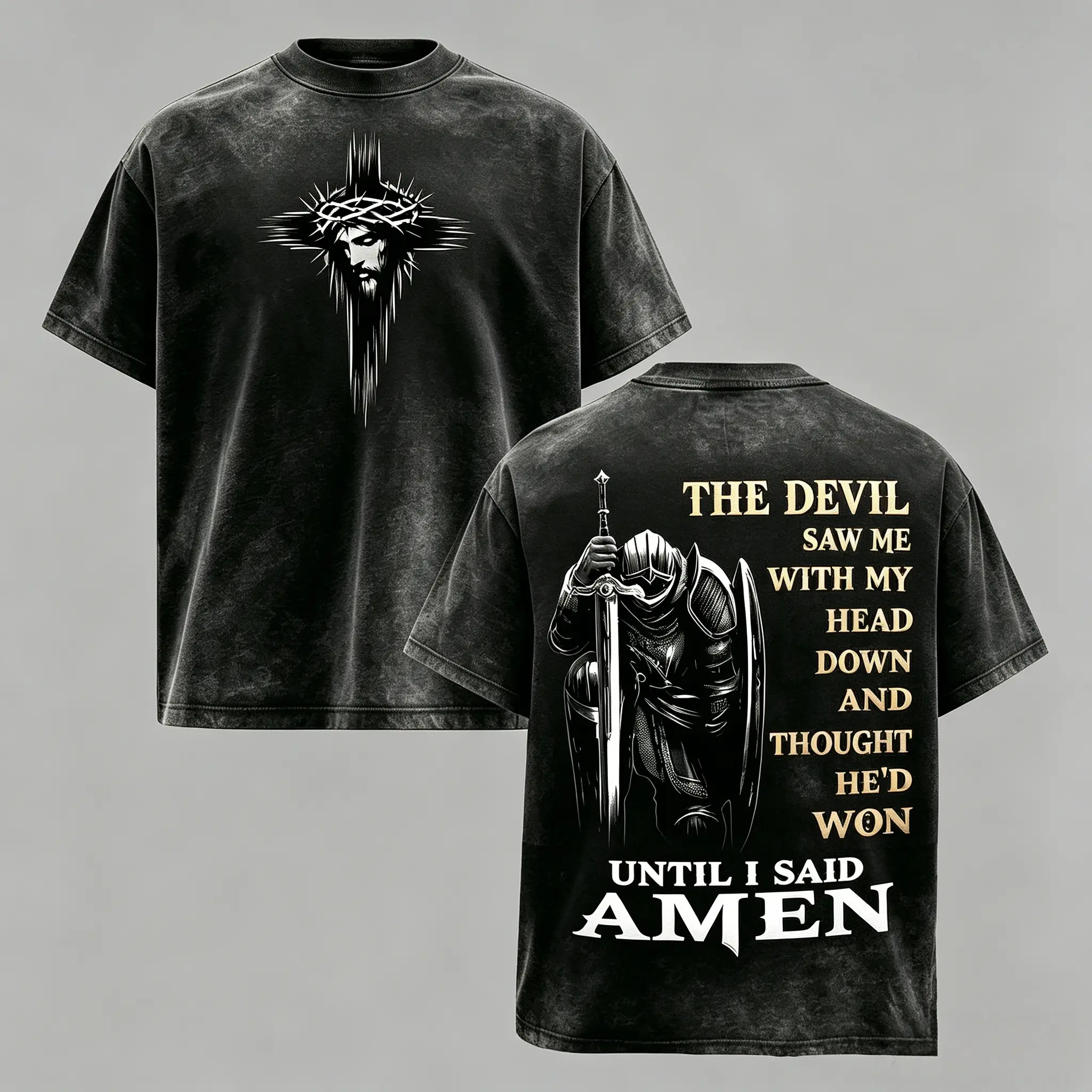 Men's Templar Cross Graphic Tee, Vintage 3D Printed Round Neck Streetwear Top with "Eat Sleep Goon Repeat" Slogan, Plus Size Available