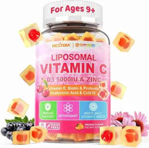 Liposomal Vitamin C 1000mg + D3 5000IU + Zinc Filled Gummies, Folate 800mcg Chewable Supplement, Elderberry for Immune, Hyaluronic Acid, VE, for Beauty, Energy & Overall Health, Sugar Free