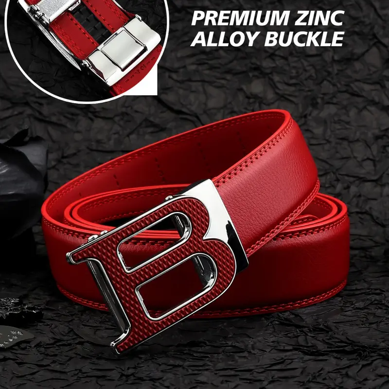 Men's Letter B Buckle Genuine Cowhide Leather Belt, Business Casual Versatile Waist Belt for Jeans, Ideal Exquisite Gift for Daily and Party Occasions, Real Leather Belt