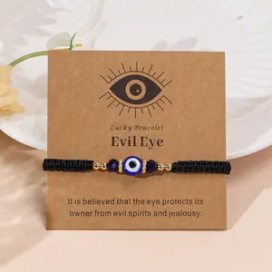 Evil Eye Bracelet for Protection Handmade Woven Cord Bracelet Lucky Blue Eye Amulet Talisman Jewelry Adjustable Braided String Bracelet Gift for Men Women Friends