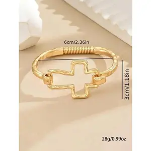 Elegant Cross Bangle Bracelet for Her, Minimalist Zinc Alloy Open Cuff, Trendy Stackable Fashion Jewelry for Party & Daily Wear, Bracelet Stacks