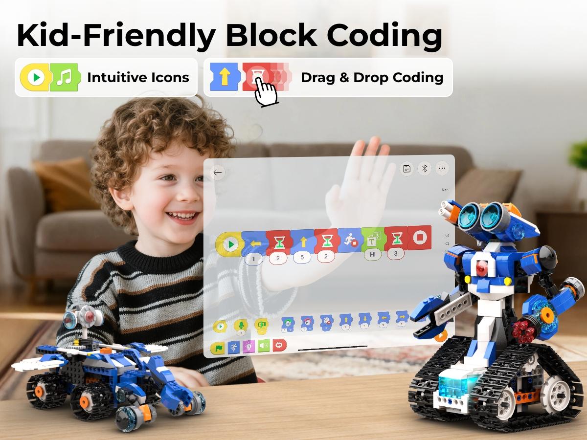 Apitor STEM Robot Toy 6-in-1 Robot Building Kit, suitable for boys aged 8-12, APP remote control STEM coding toy, educational robot gift, suitable for children aged 6-15. Birthday gifts, parent-child activities