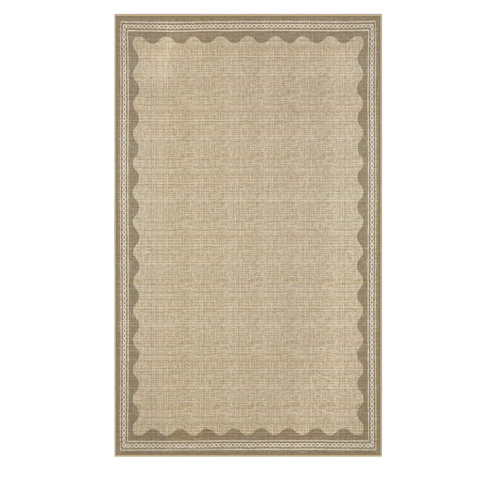 9x12 ft Polyester Synthetic Decorative Rug Mat, Oversized Rectangular Vegan Area Rug with Scalloped Edge Modern Design, Low-Pile Weave Stain-Proof Machine-Washable for Indoor Bedroom Living Room, Oversized Area Rugs