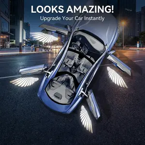 Car Door Projector Lights, Wireless LED Welcome Light, Auto On/Off Sensor Courtesy Lamp, Easy Install Stick-On Car Door Light, Universal Fit Interior Accessories (1 Pair)