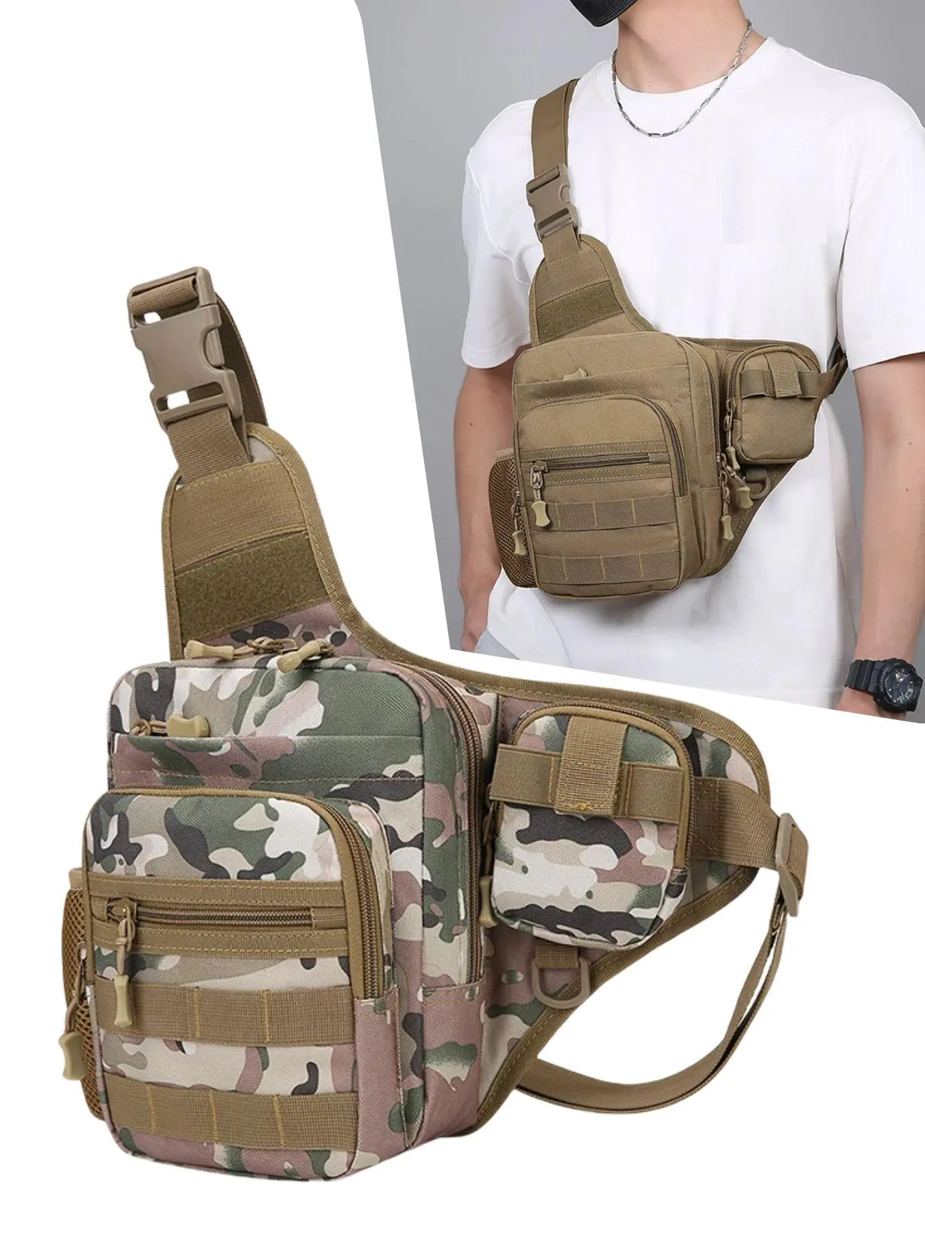 Camouflage Shoulder Bag, Tactical Crossbody Bag, Multifunctional Crossbody Bag, Tactical Chest Pack for Men, Stylish Military Style Backpack, Durable Nylon Material, Perfect for Outdoor Activities