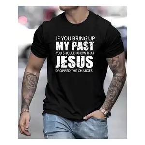 Religious Humor Jesus Dropped The Charges Graphic Print T-Shirt - Men's Casual Short Sleeve Tees for Summer - Funny Christian Quote Apparel for Church, Bible Study, or Everyday Wear